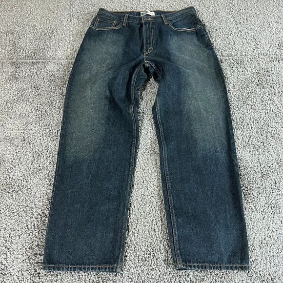 Levis Signature Jeans Mens 36x32 Relaxed Straight Leg Dark Wash Denim Pants - Picture 1 of 11
